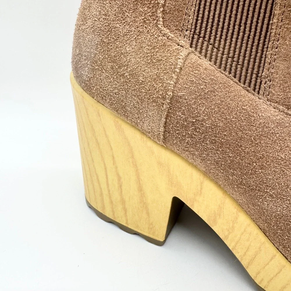 Dr. Scholl's Wild About Clog Comfort Booties Brown Suede Faux Wood Platform - 11